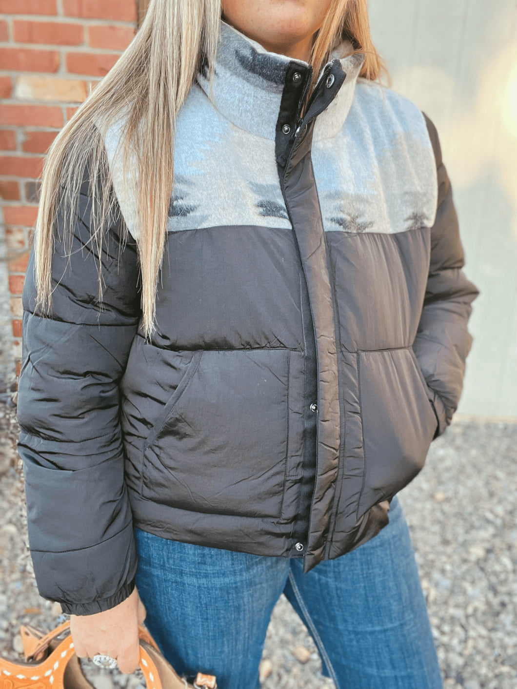 Black Aztec Puffer Jacket