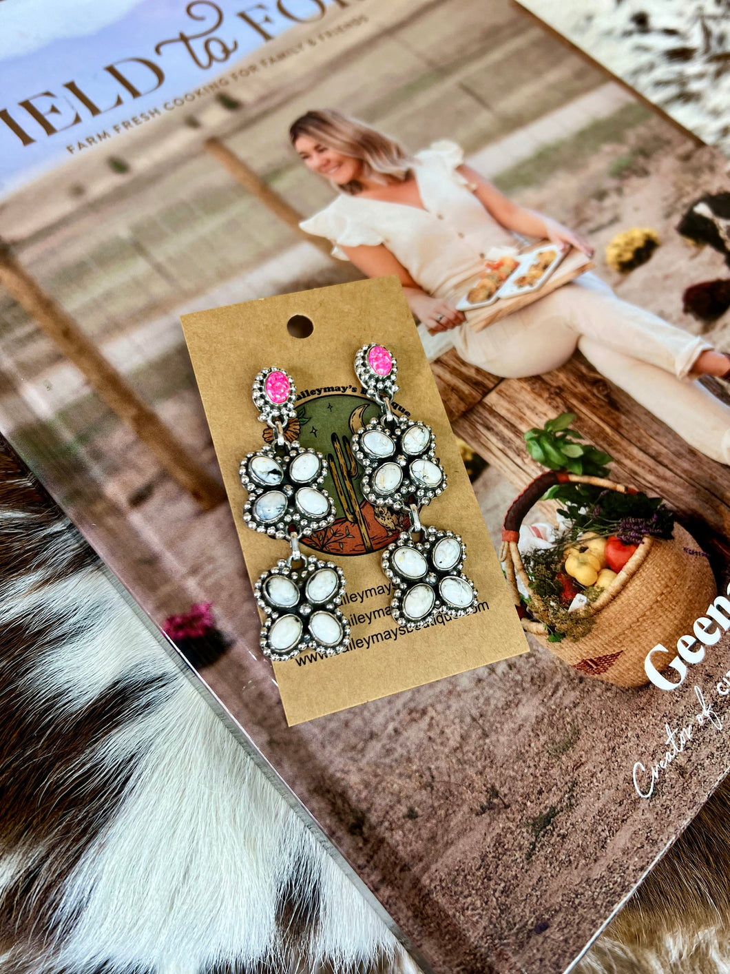 Pink Fire Opal & White Buffalo Earrings