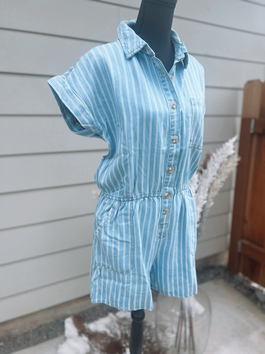 Stripe Denim Romper